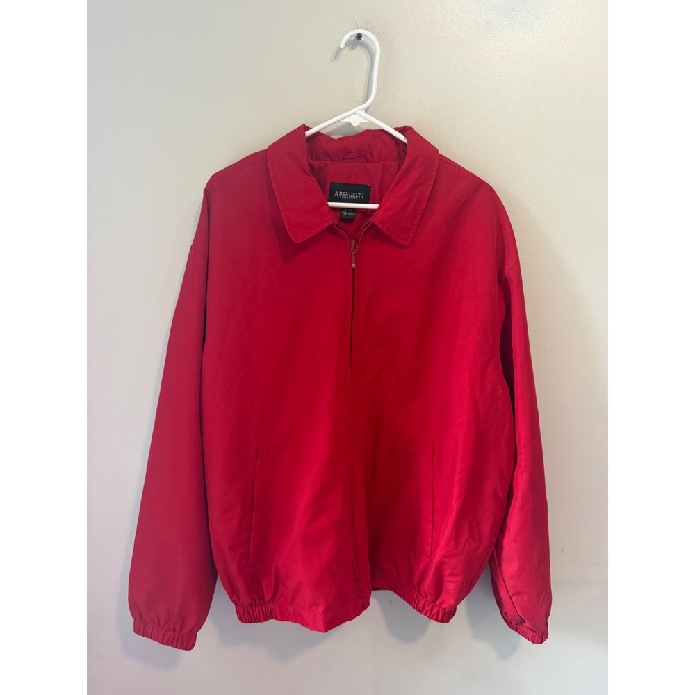 Aberdeen Collection Mens XL Red Harrington Jacket Full Zip Windbreaker Bomber
